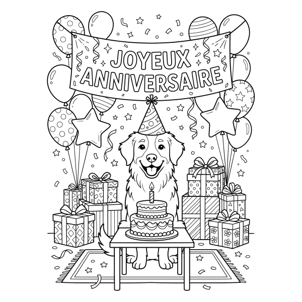Coloriage Dessin Chien Joyeux Anniversaire à imprimer