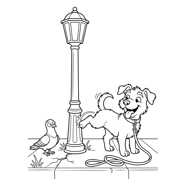 Coloriage Dessin Chien qui Fait Pipi à imprimer
