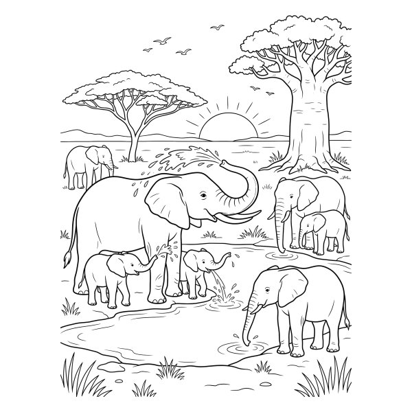 Coloriage Dessin Éléphant Afrique à imprimer
