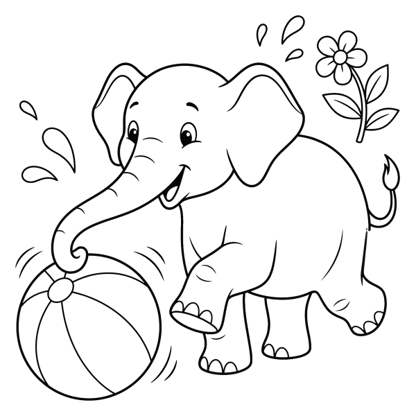 Coloriage Dessin Éléphant avec Ballon à imprimer