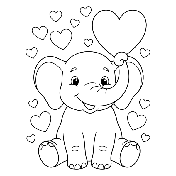Coloriage Dessin Éléphant Cœur à imprimer