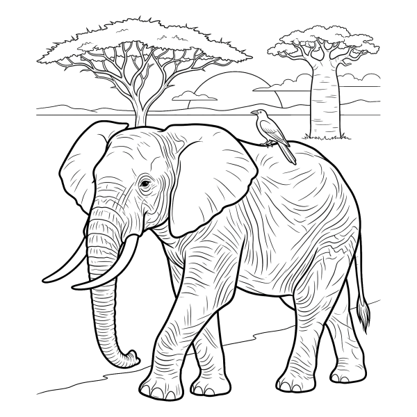 Coloriage Dessin Éléphant d'Afrique à imprimer