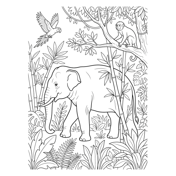 Coloriage Dessin Éléphant d'Asie à imprimer