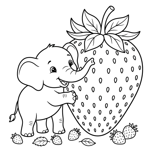 Coloriage Dessin Éléphant Fraise à imprimer