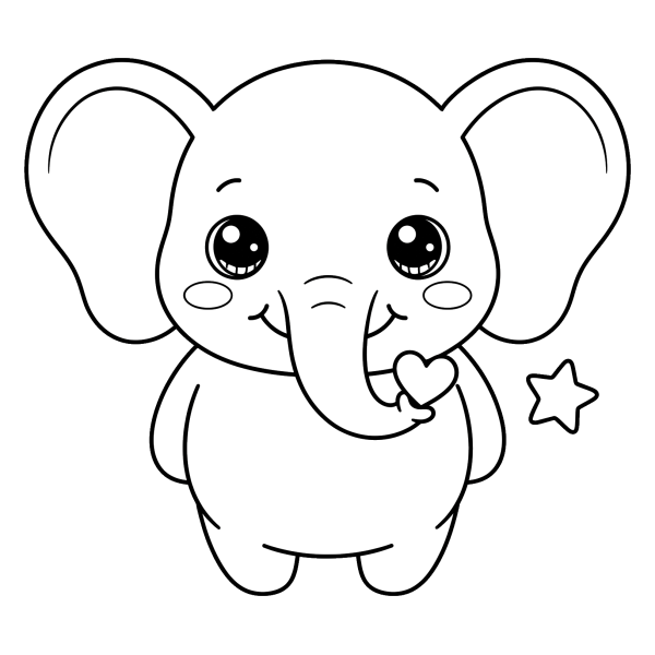 Coloriage Dessin Éléphant Kawaii à imprimer