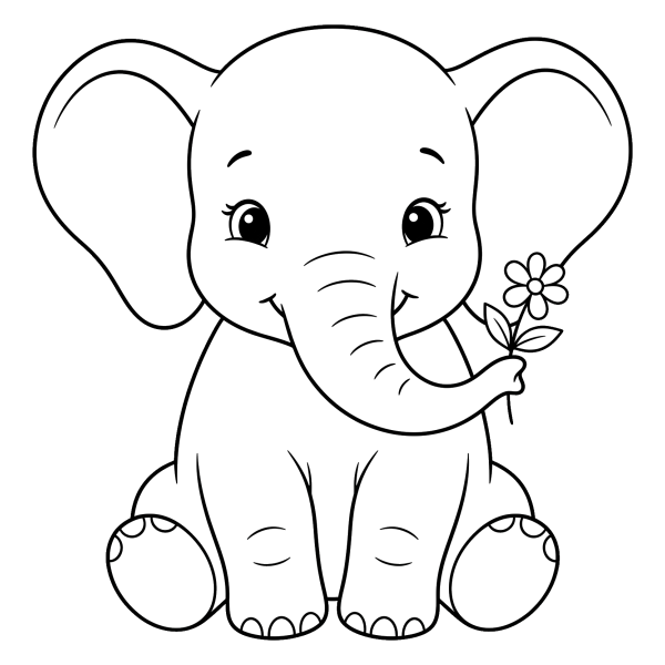 Coloriage Dessin Éléphant Mignon à imprimer
