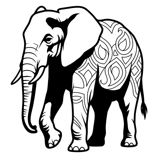 Coloriage Dessin Éléphant Noir et Blanc à imprimer