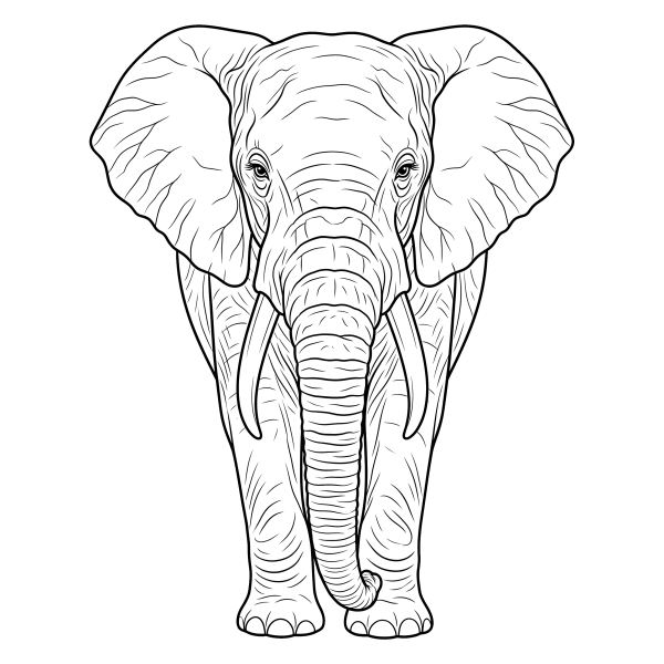 Coloriage Dessin Éléphant Réaliste de Face à imprimer