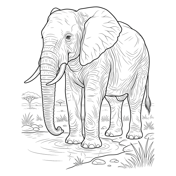 Coloriage Dessin Éléphant Réaliste à imprimer