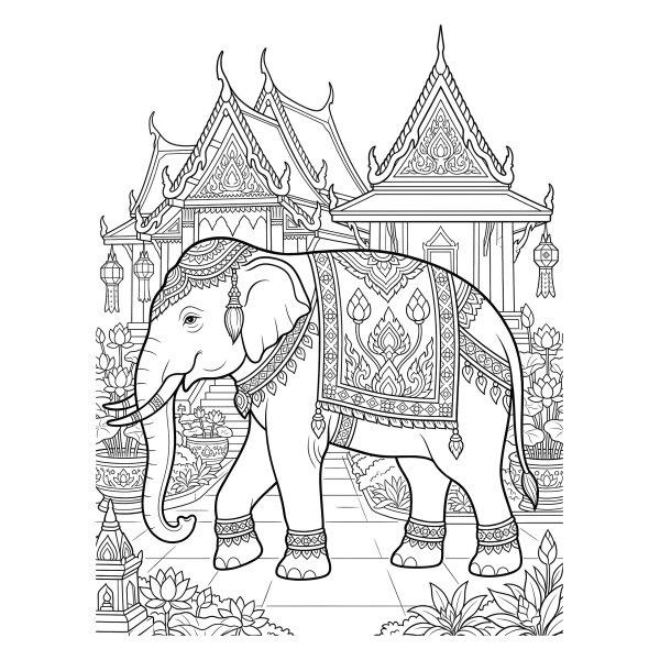Coloriage Dessin Éléphant Thaïlande à imprimer