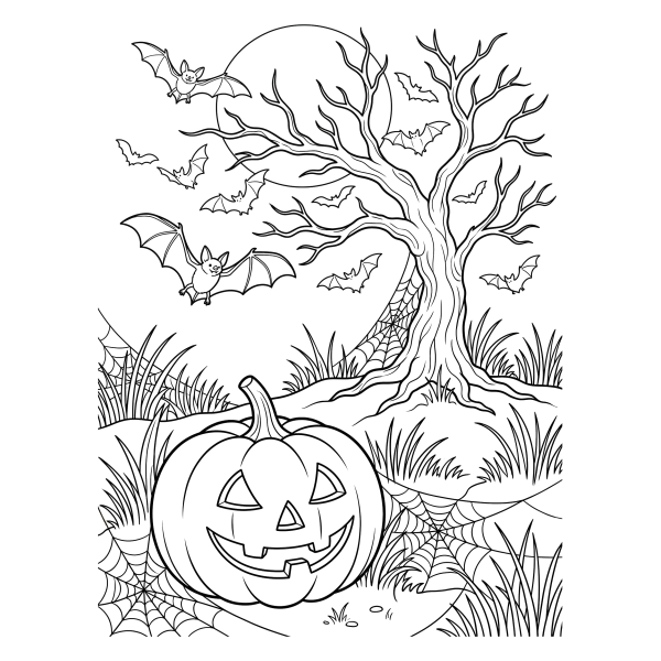 Coloriage Dessin Halloween Citrouille Chauve-souris à imprimer