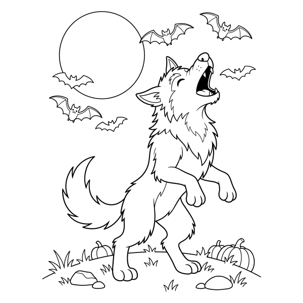 Coloriage Dessin Halloween Loup-garou à imprimer
