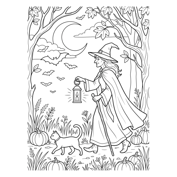 Coloriage Dessin Halloween Sorcière à imprimer