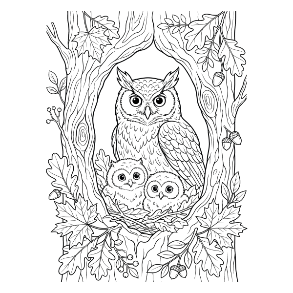 Coloriage Dessin Hibou Automne à imprimer