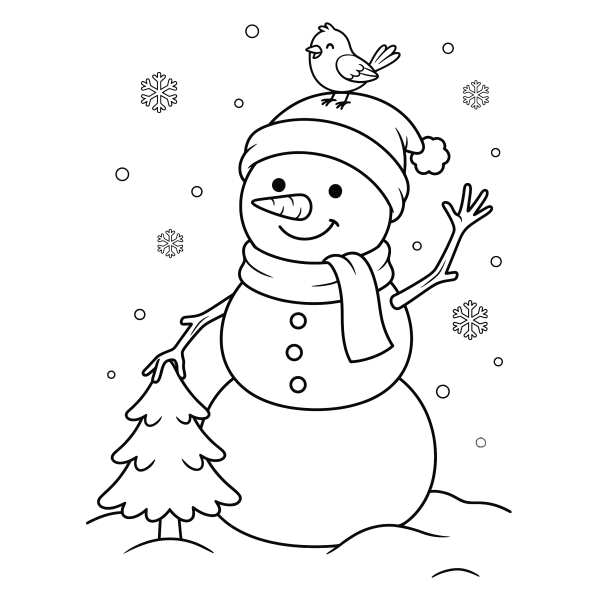 Coloriage Dessin Hiver Bonhomme de Neige à imprimer