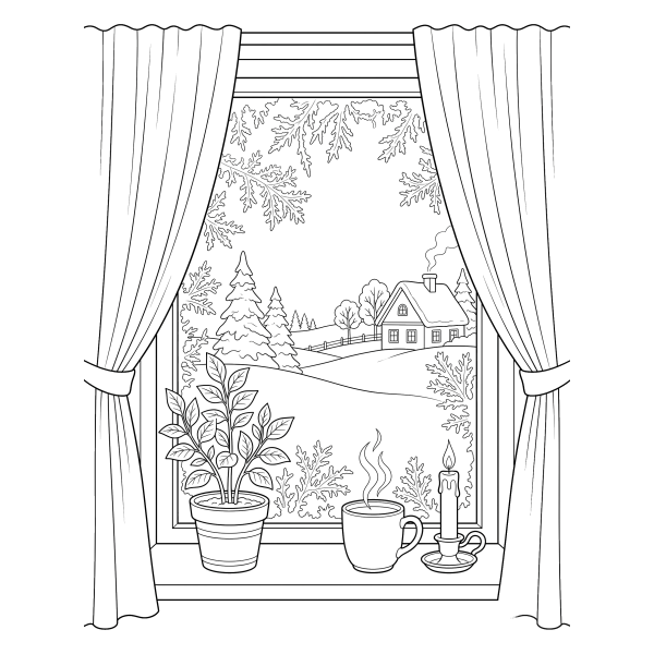 Coloriage Dessin Hiver Fenêtre à imprimer