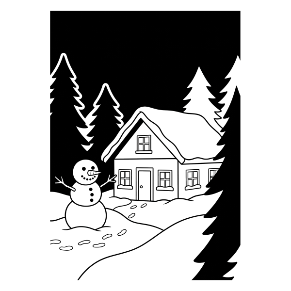 Coloriage Dessin Hiver Noir et Blanc à imprimer