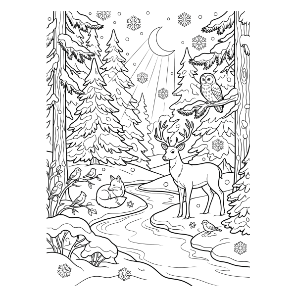 Coloriage Dessin Illustration Hiver à imprimer