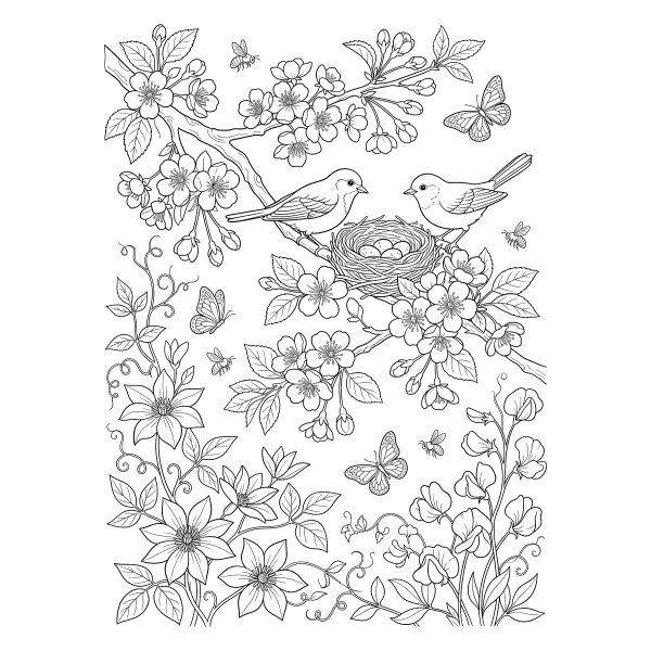 Coloriage Dessin Illustration Printemps à imprimer