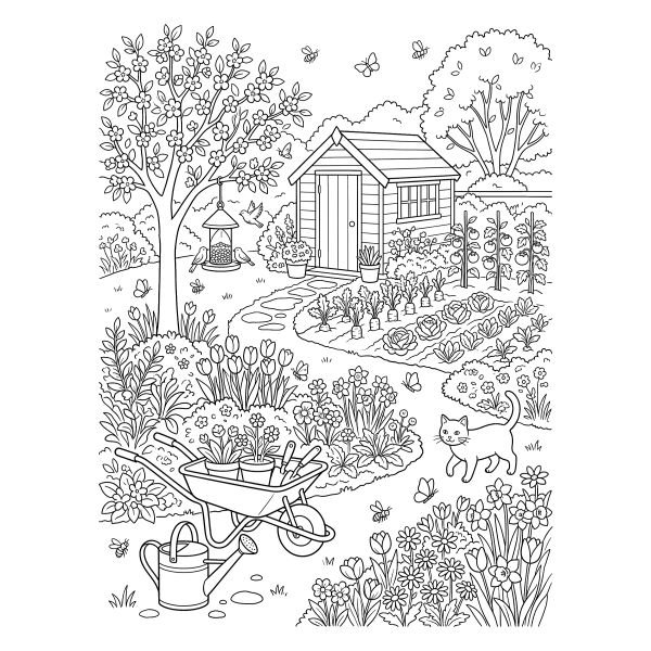 Coloriage Dessin Jardin Printemps à imprimer