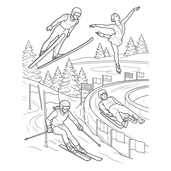 Coloriage Dessin Jeux d'Hiver Athlètes à imprimer