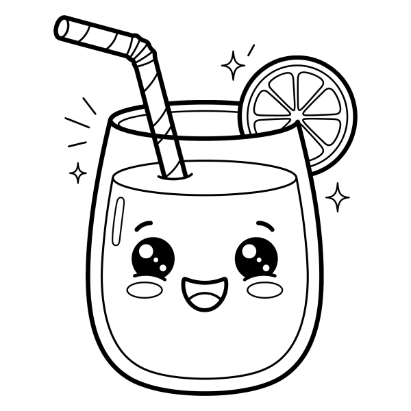 Coloriage Dessin Kawaii Jus de Fruit à imprimer