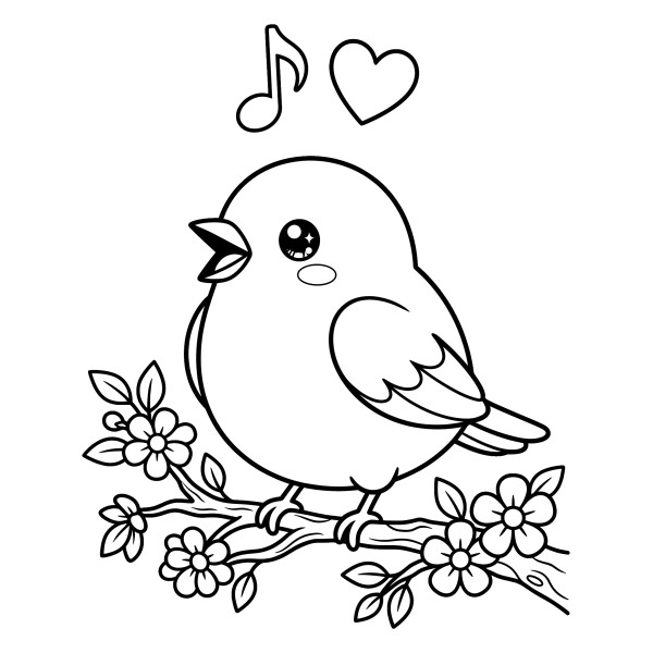 Coloriage Dessin Kawaii Oiseau à imprimer