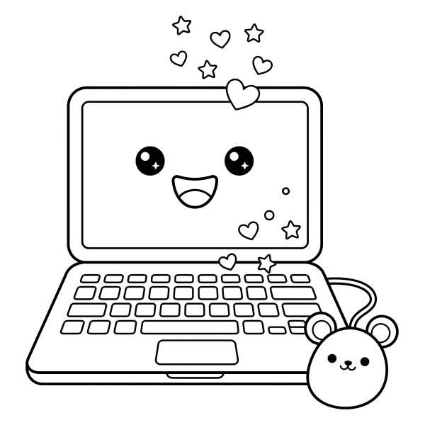 Coloriage Dessin Kawaii Ordinateur à imprimer