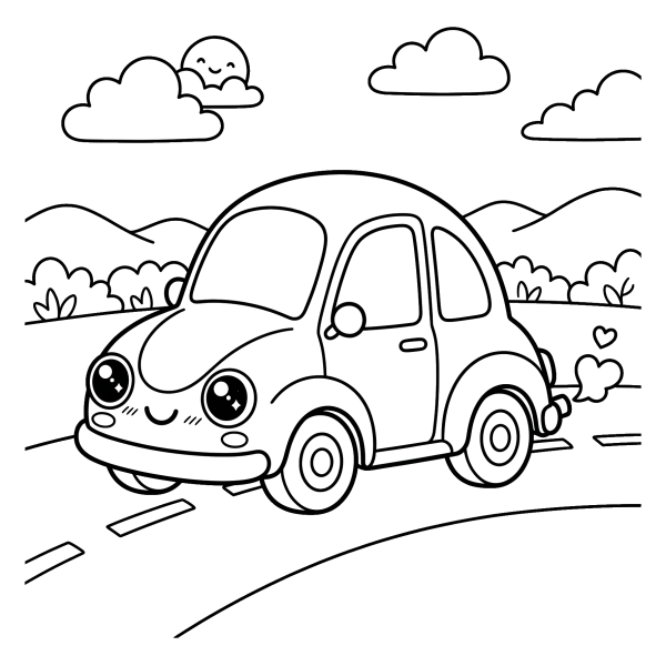 Coloriage Dessin Kawaii Voiture à imprimer