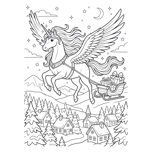 Coloriage Dessin Noël Licorne à imprimer