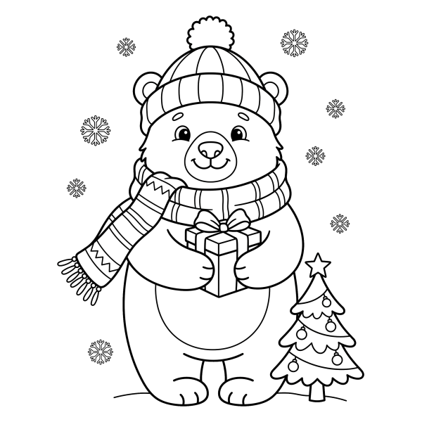 Coloriage Dessin Noël Ours à imprimer