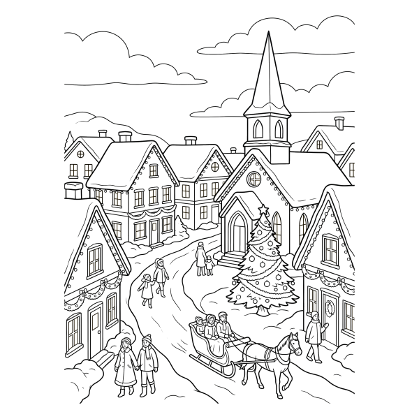 Coloriage Dessin Noël Village à imprimer