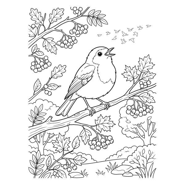 Coloriage Dessin Oiseau Automne à imprimer
