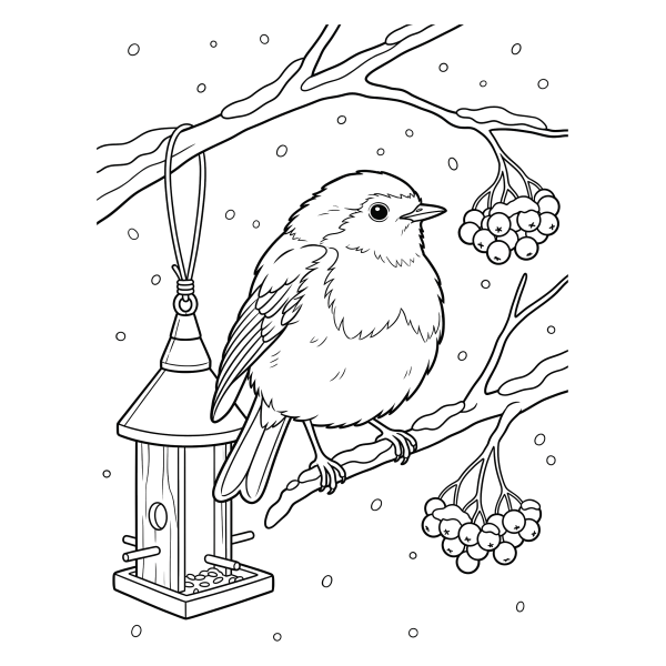 Coloriage Dessin Oiseau Hiver à imprimer