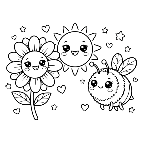Coloriage Dessin Printemps Kawaii à imprimer