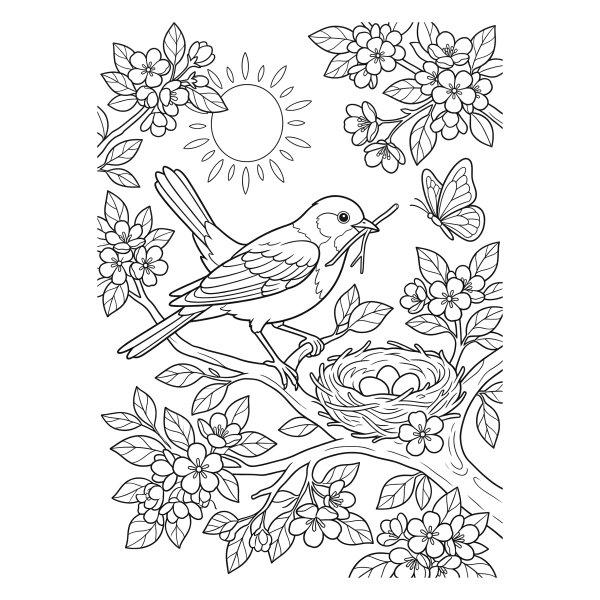 Coloriage Dessin Printemps Oiseau à imprimer