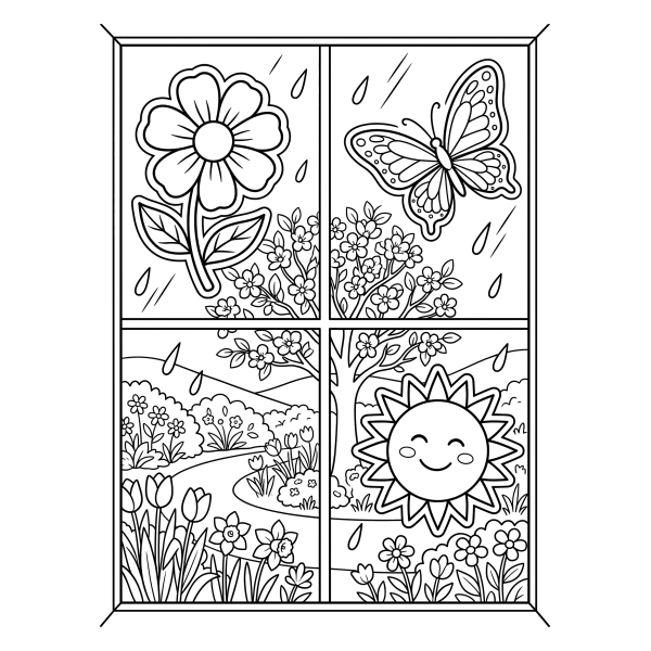 Coloriage Dessin Printemps Vitre à imprimer