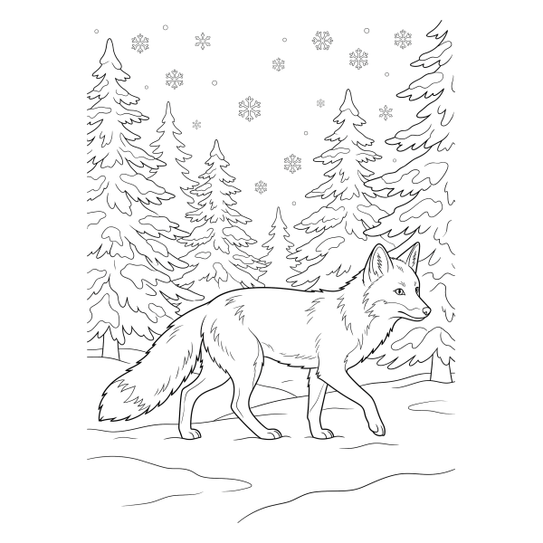 Coloriage Dessin Renard Hiver à imprimer