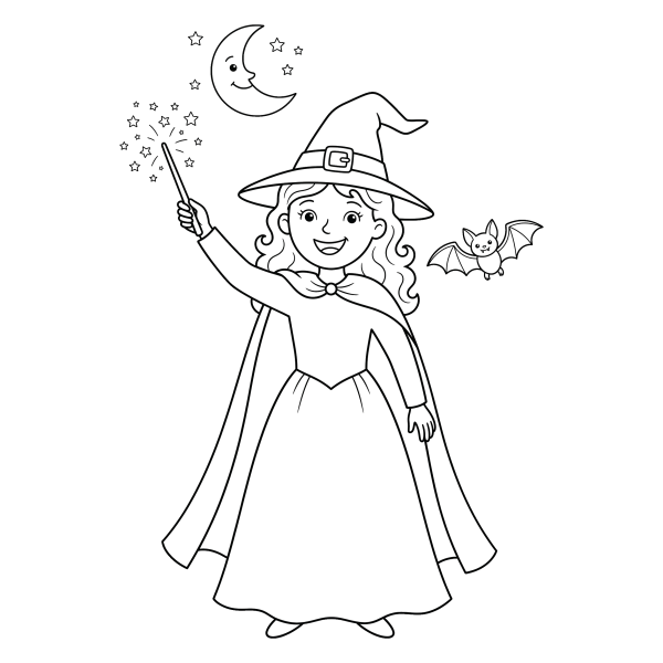 Coloriage Dessin Sorcière Facile Halloween à imprimer
