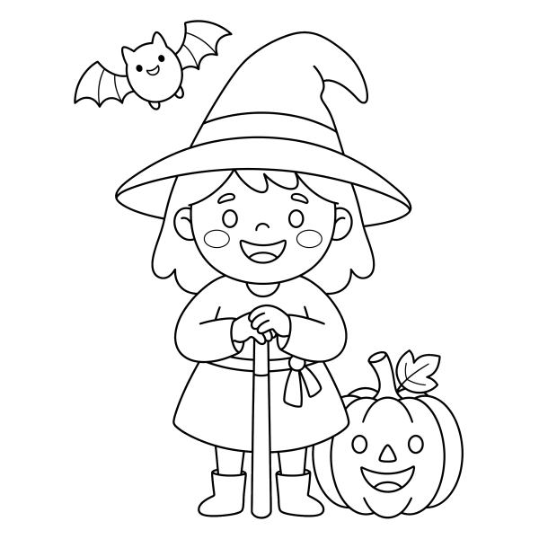 Coloriage Dessin Sorcière Halloween Facile à imprimer