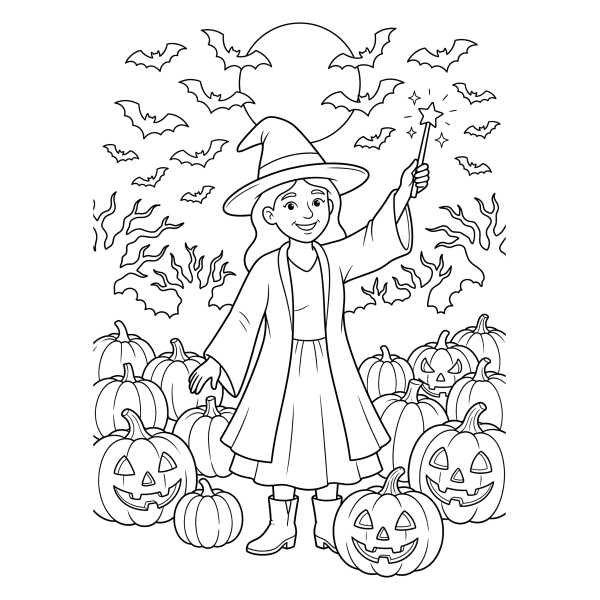 Coloriage Dessin Sorcière Halloween à imprimer