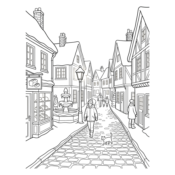 Coloriage Dessin Village Hiver à imprimer