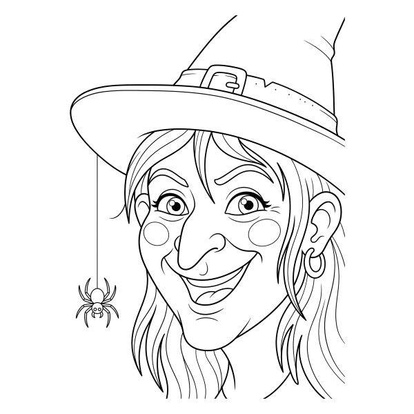 Coloriage Dessin Visage Sorcière Halloween à imprimer