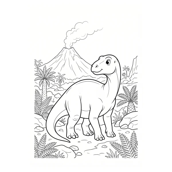 Coloriage Coloriage Dinosaure et Volcan à imprimer