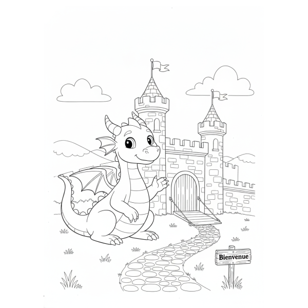 Coloriage Coloriage Dragon et Château à imprimer