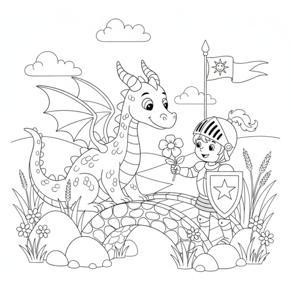Coloriage Coloriage Dragon et Chevalier à imprimer