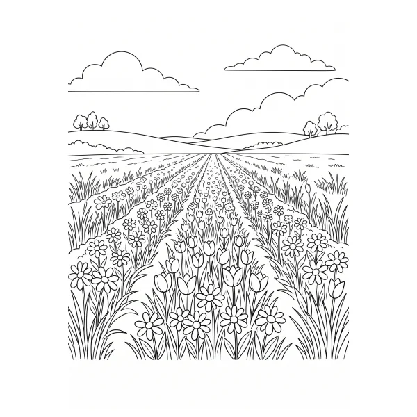Coloriage Coloriage Champ de Fleurs à imprimer