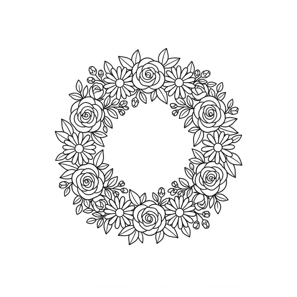 Coloriage Coloriage Couronne de Fleurs à imprimer