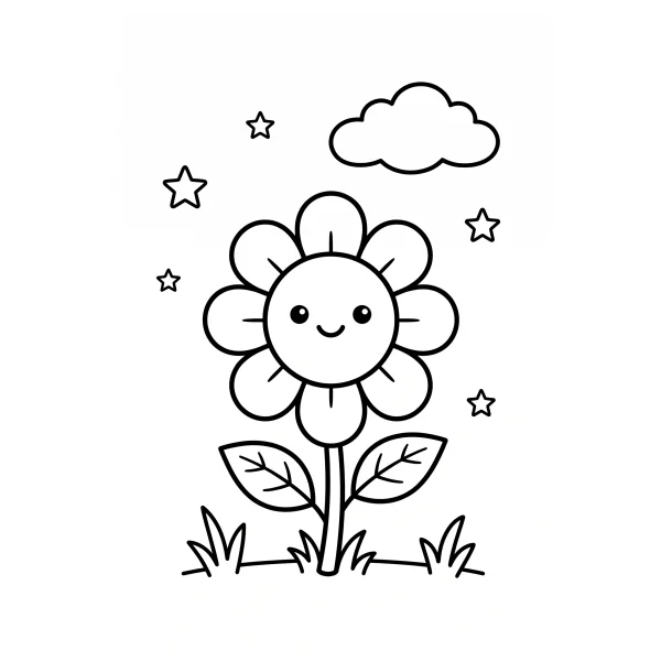 Coloriage Coloriage Fleur Kawaii à imprimer