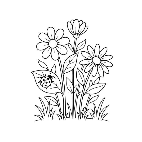 Coloriage Coloriage Fleurs et Coccinelle à imprimer